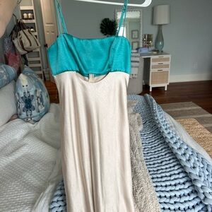 Elegant Teal and Cream Dress